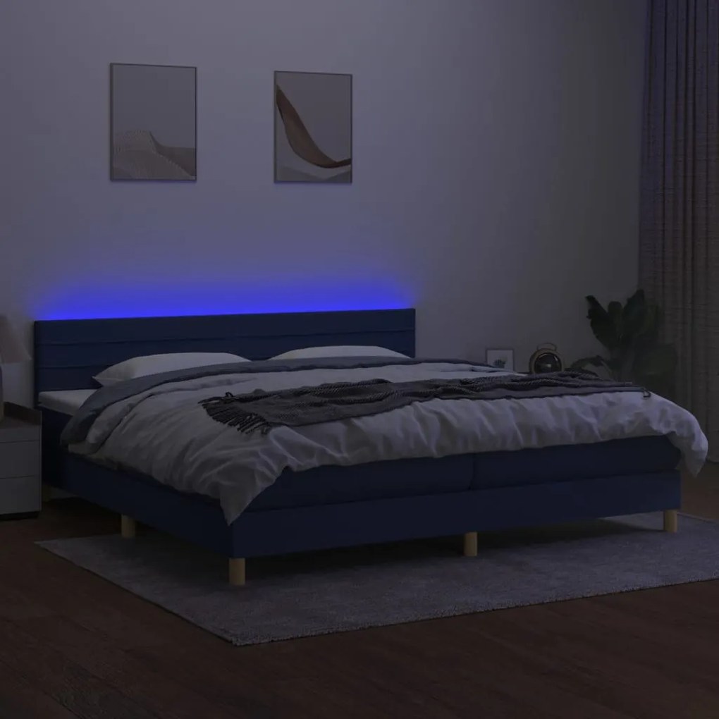 Κρεβάτι Boxspring με Στρώμα &amp; LED Μπλε 200x200 εκ. Υφασμάτινο - Μπλε