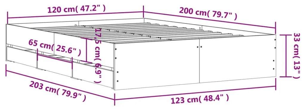 Πλαίσιο Κρεβατιού με συρτάρια Γκρι Σκυρ. 120x200 εκ. Επεξ. Ξύλο - Γκρι