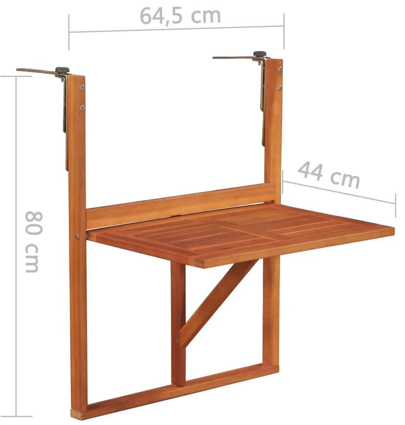 vidaXL Τραπέζι Μπαλκονιού Κρεμαστό 64,5x44x80 εκ. Μασίφ Ξύλο Ακακίας