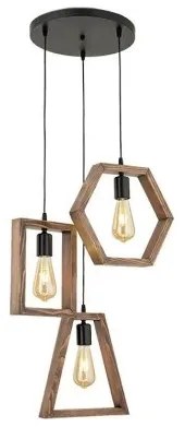 EMBER 201-0102 Vintage Κρεμαστό Φωτιστικό Φιγούρα Τρίφωτο 3 x E27 IP20 Μαύρο Μέταλλο με Καρυδί Ξύλο-Μ35 x Π40 x Υ70cm Globostar- 201-0102