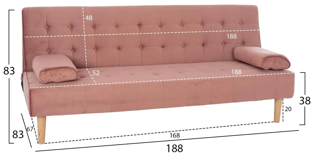 Καναπές - Κρεβάτι Wanda Βελούδο Σάπιο Μήλο 188x83x83Y εκ. 188x83x83 εκ.