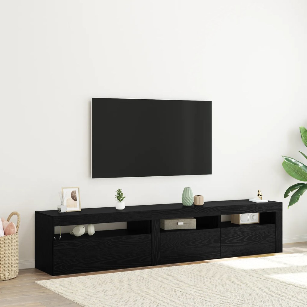 vidaXL Βάσεις τηλεόρασης 2 τεμ με φωτιστικά LED μαύρη καρυδιά επεξεργασμένο ξύλο