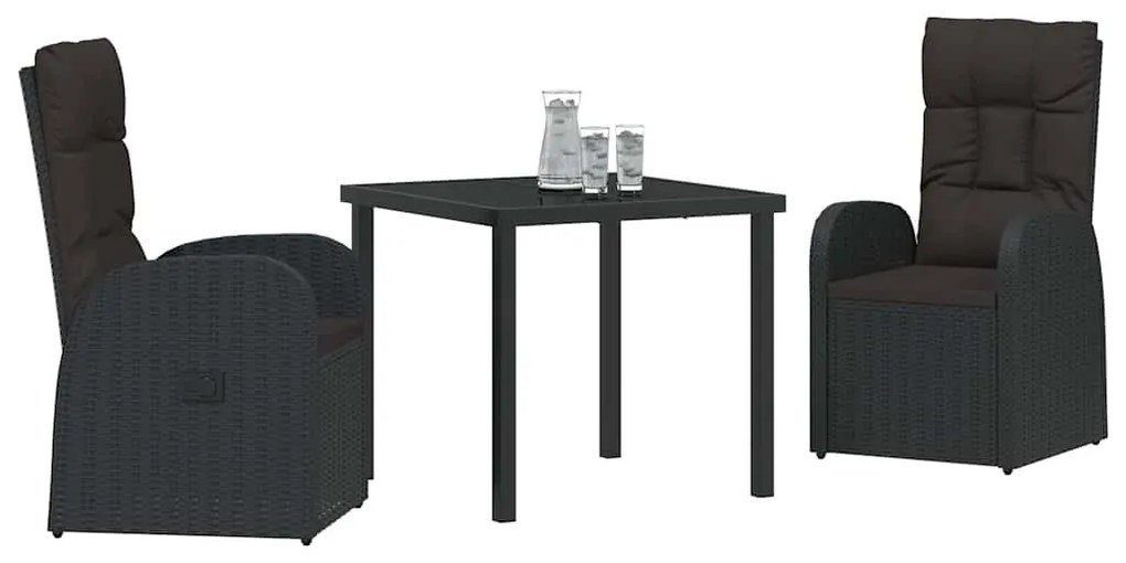 vidaXL Σέτ φαγητού για κήπο με μαξιλάρι 3 pcs Μαύρο συνθετικό ρατάν