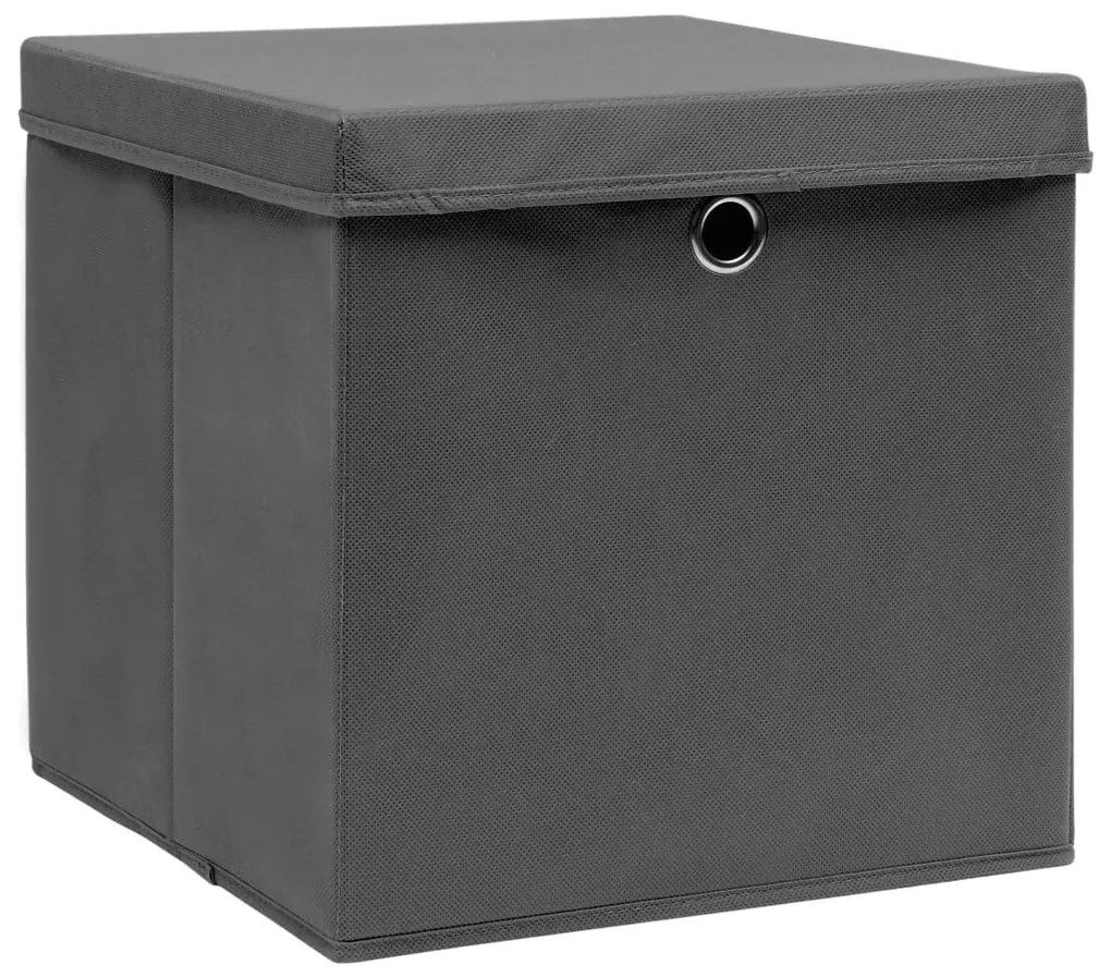 Κουτιά Αποθήκευσης με Καπάκια 10 τεμ Γκρι 32x32x32εκ Υφασμάτινα 288336