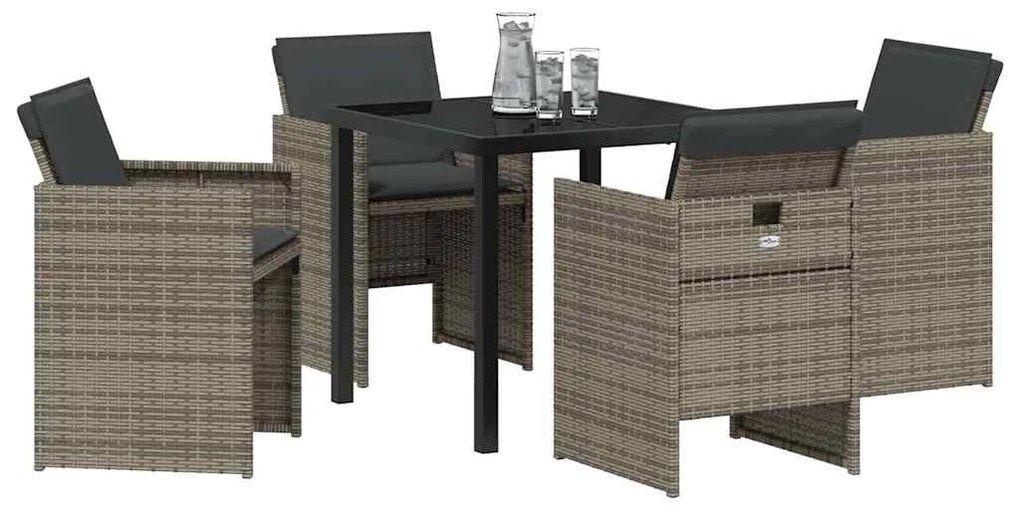 vidaXL Σέτ φαγητού για κήπο με μαξιλάρι 5 pcs Γκρι Πολυ ράταν