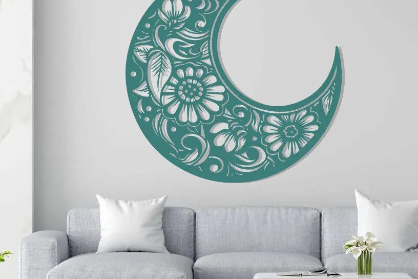 Intra απο ξύλο plywood 3mm-4mm πάχος – Wall Art Floral Moon κοπής με λέιζερ Δίασταση 40x30 cm INTRAFABR-113125269