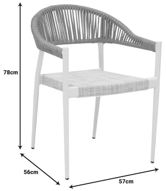 Καρέκλα κήπου Elation Αλουμινίου Στοιβαζόμενη με Λευκό σκελετό -Textline γκρί & rattan Φυσικό 57x56x78 εκ. 56x52x76 εκ.