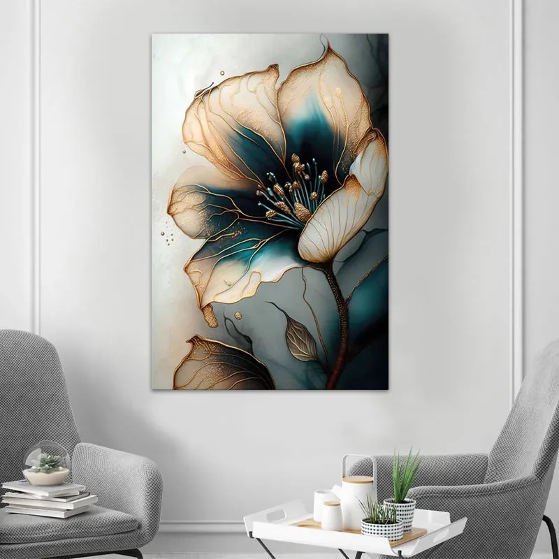 Πίνακας σε καμβά Emerald Golden Flower Megapap ψηφιακής εκτύπωσης 70x100x3εκ.