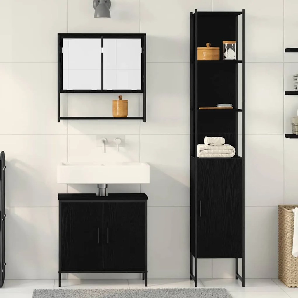vidaXL Σετ Επίπλων Μπάνιου με ράφι 3 pcs Μαύρο 33 x 33 x 185.5 εκ