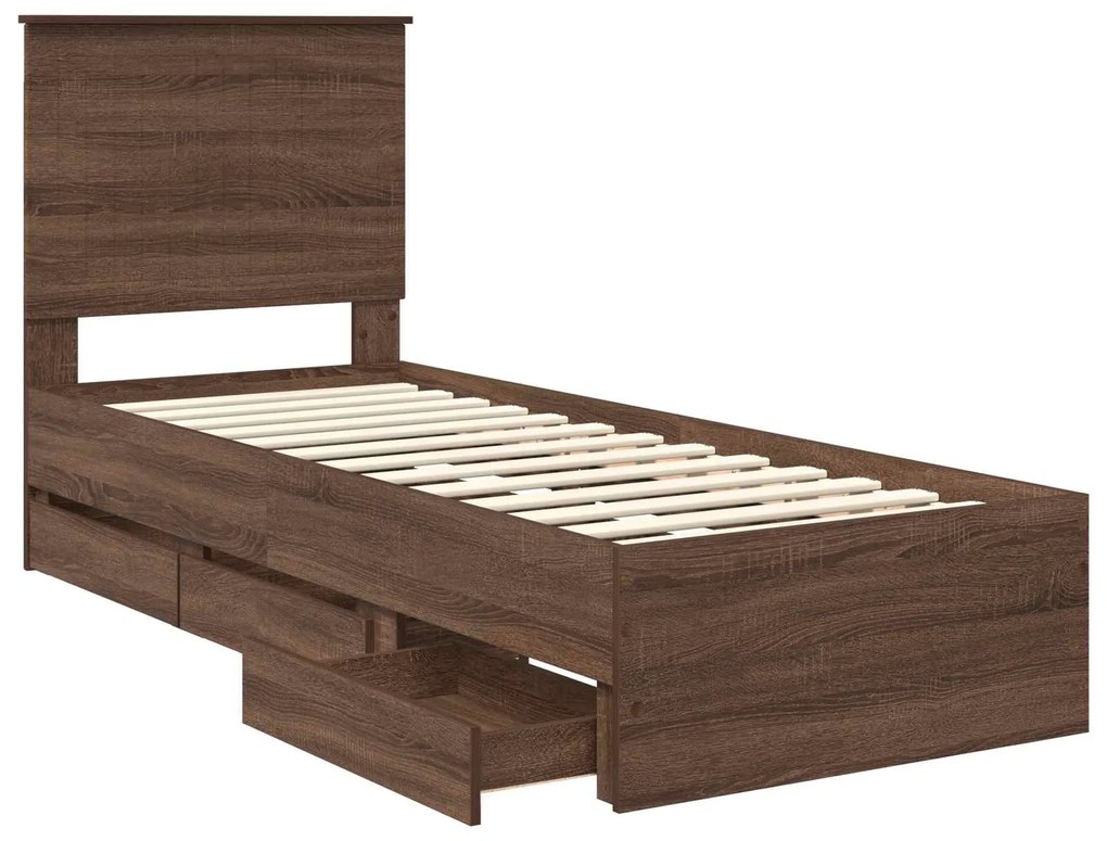 vidaXL Σκελετός Κρεβατιού Καφέ δρυς 75 x 190 cm Μηχανήματος Ξύλο