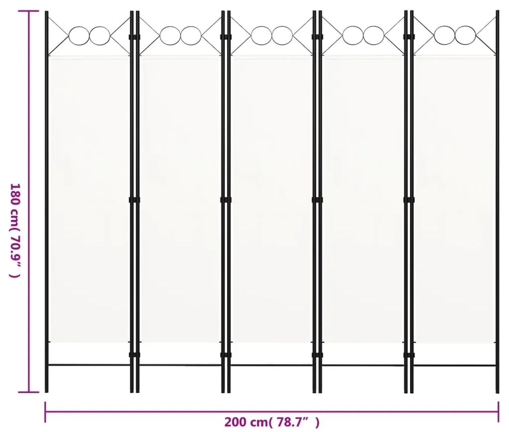 vidaXL Διαχωριστικό Δωματίου με 5 Πάνελ Λευκό 200 x 180 εκ.