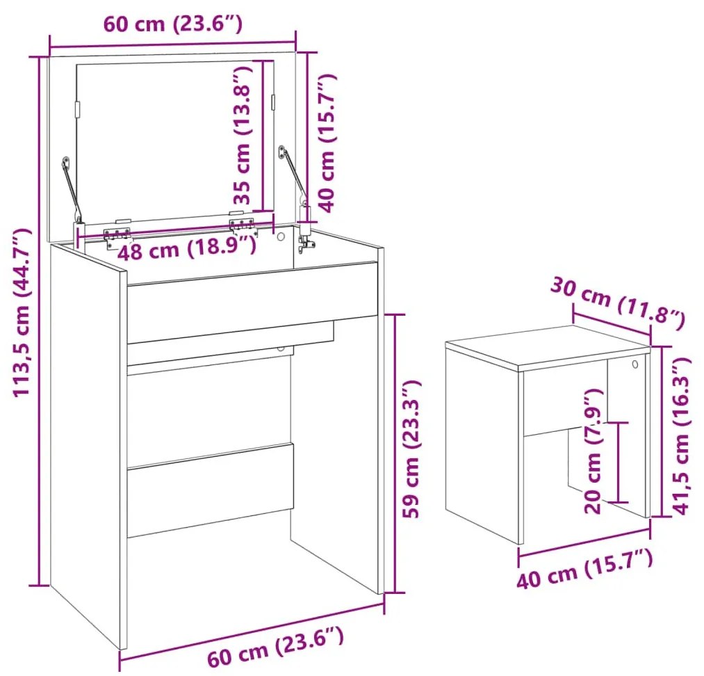 Μπουντουάρ με Καθρέφτη Καπνιστή Δρυς 60x40x113,5 εκ. - Καφέ