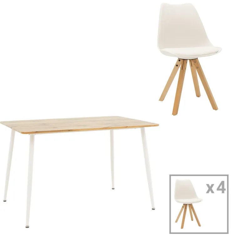 Τραπεζαρία Cuba-Caron pakoworld σετ 5τεμ sonoma-λευκό 120x80x75εκ