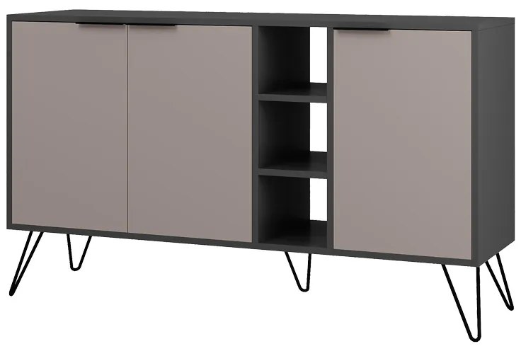 Μπουφές Clara σε μόκα-ανθρακί απόχρωση 142x35,6x83εκ Υλικό: CLIPBOARD 18mm WITH MELAMINE - METAL 119-001235