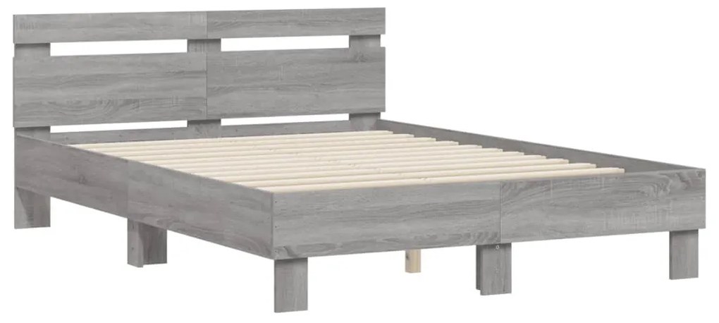 vidaXL Πλαίσιο Κρεβατιού με Κεφαλάρι Γκρι sonoma 135x190εκ. Επεξ. Ξύλο
