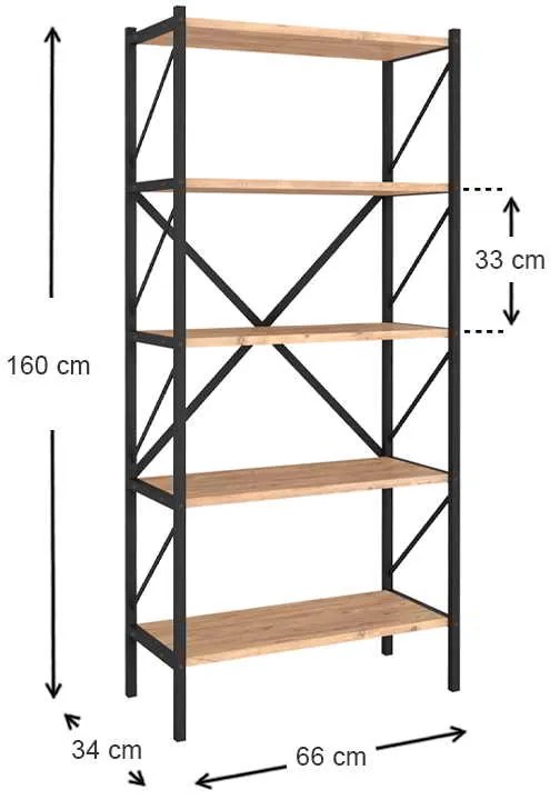 Βιβλιοθήκη Colmar Megapap μεταλλική - μελαμίνης χρώμα pine oak 66x34x160εκ.