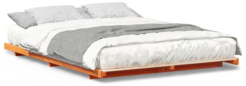 vidaXL Κρεβάτι δαπέδου Καφέ κεριού 140 x 200 cm Μασίφ ξύλο πεύκου