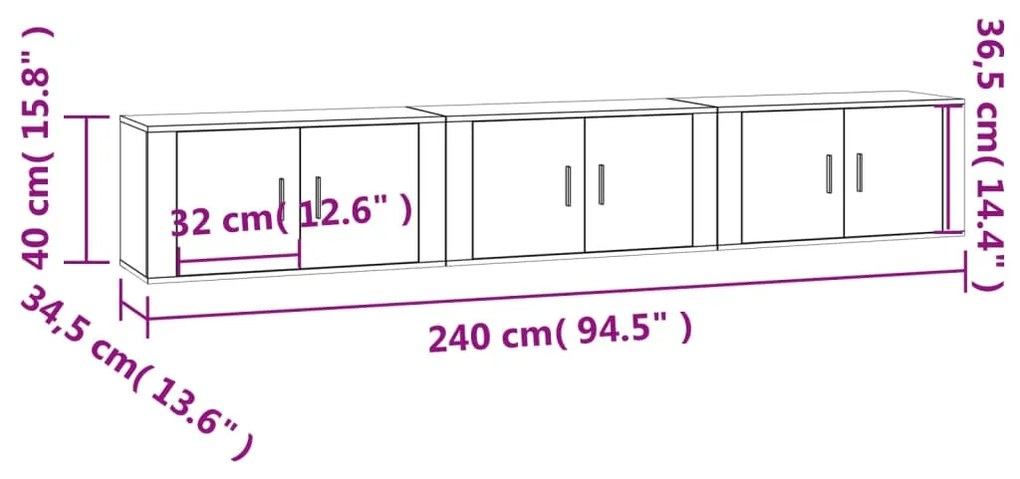 Έπιπλα Τηλεόρασης Επιτοίχια 3 τεμ. Γκρι Sonoma 80x34,5x40 εκ. - Γκρι