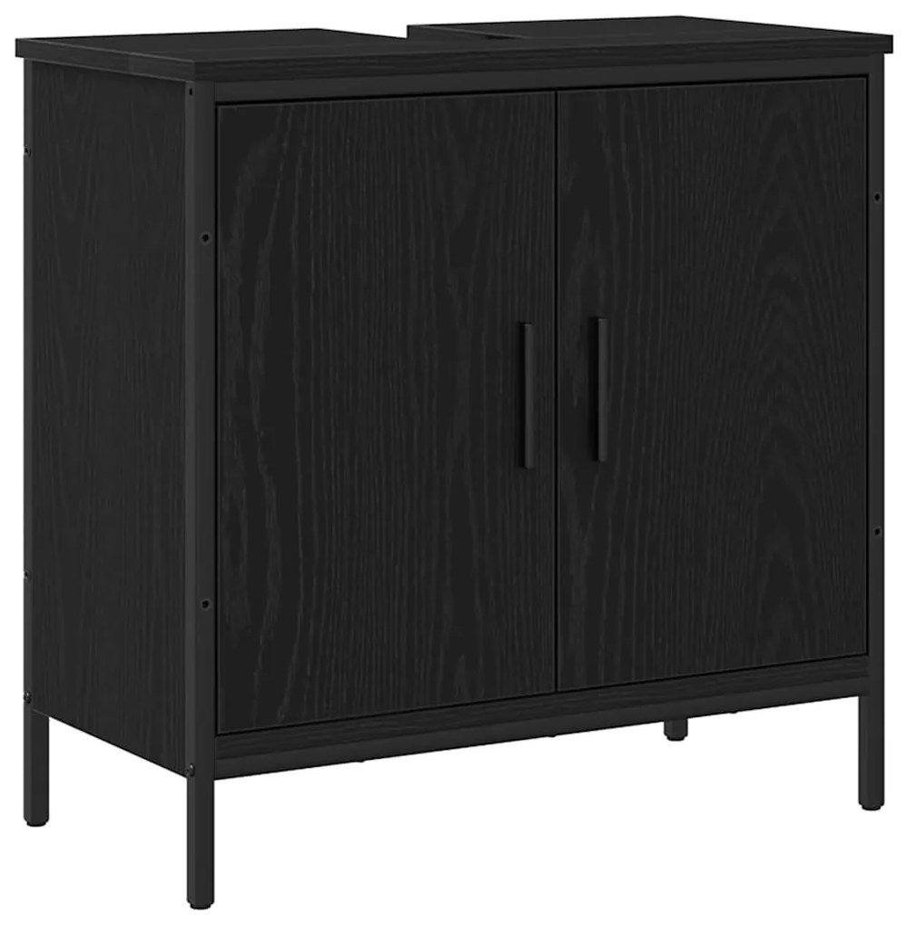 vidaXL Σετ Επίπλων Μπάνιου με ράφι 3 pcs Μαύρο Επεξεργασμένο ξύλο