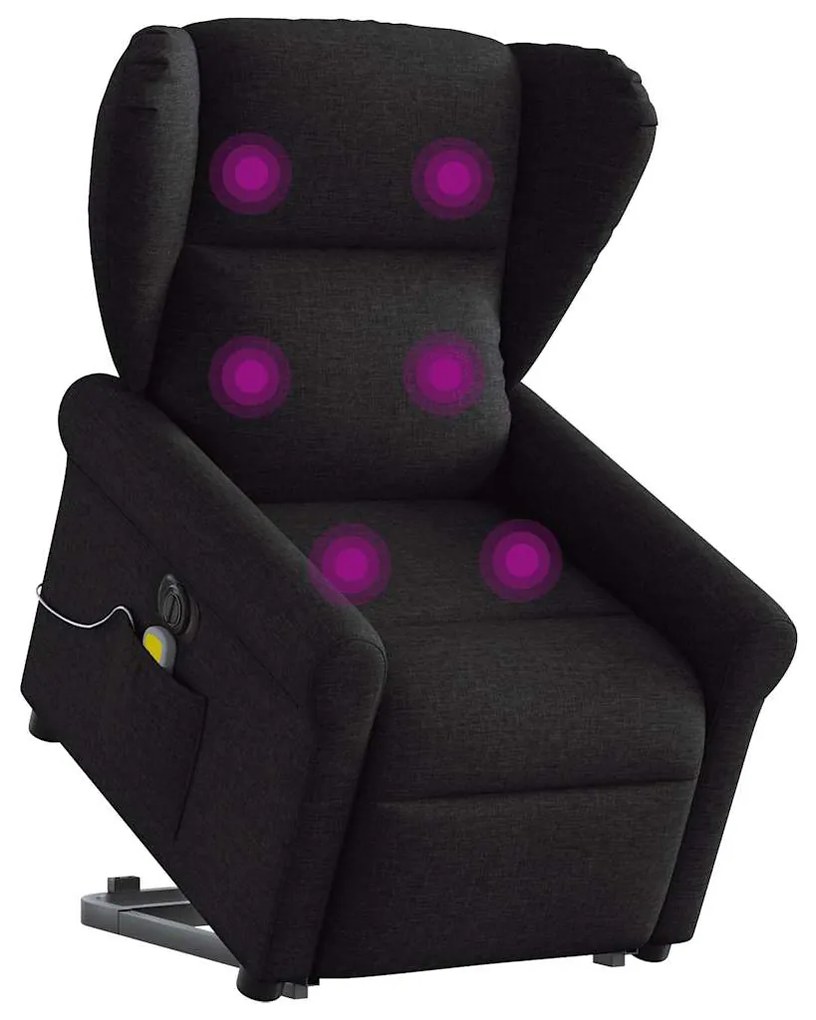 Πολυθρόνα Μασάζ Ηλεκ. Ανακλινόμενη με Ανύψωση Μαύρη Υφασμάτινη