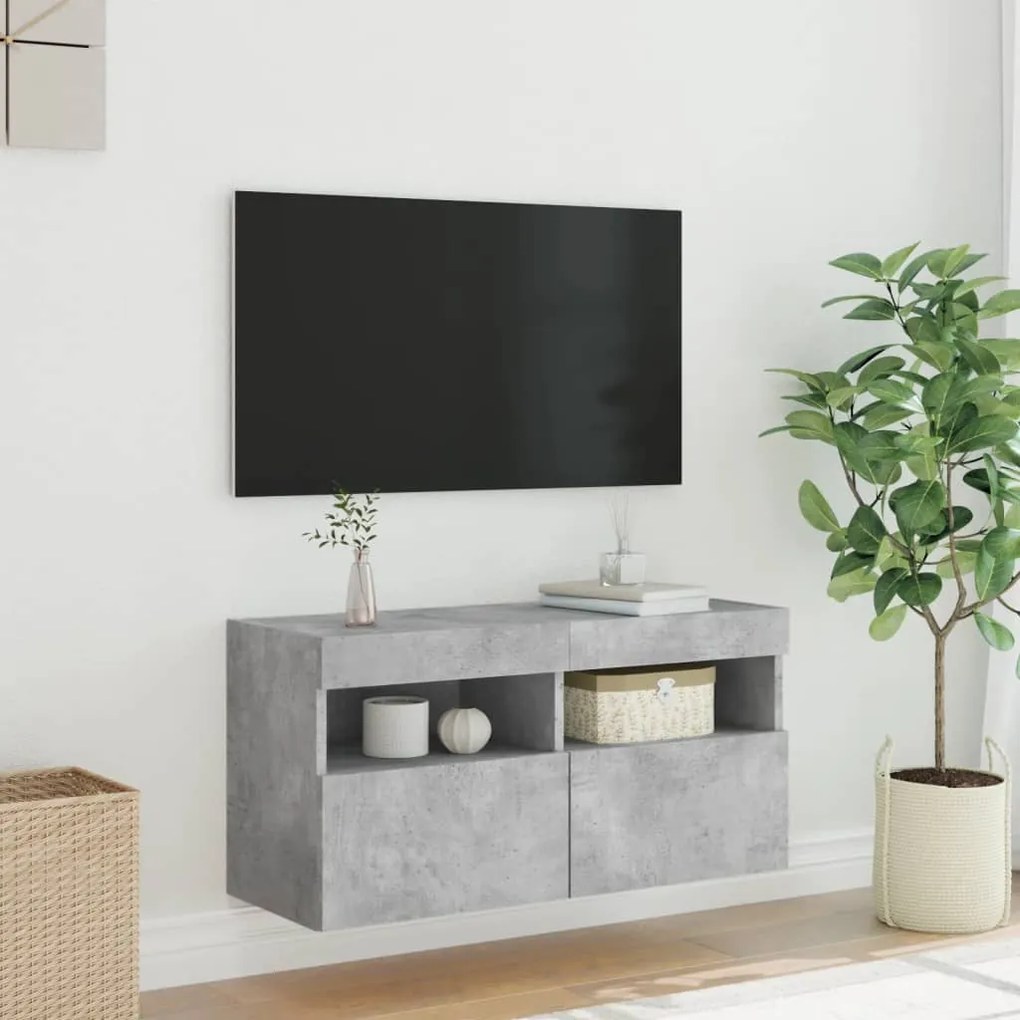 vidaXL Έπιπλο Τηλεόρασης με LED Γκρι Σκυροδέματος 80x30x40 εκ.