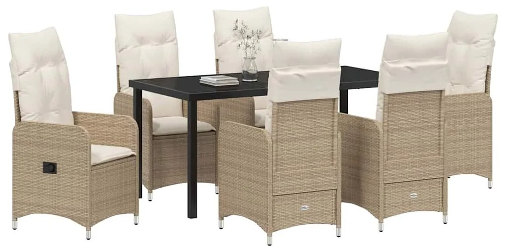 vidaXL Σέτ φαγητού για κήπο με μαξιλάρι 7 pcs Μπεζ Πολυ ράταν