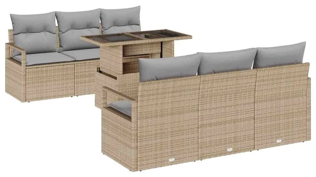 vidaXL Σετ Καναπέ Κήπου με αποθήκευση 7 pcs Μπεζ Πολυ ράταν
