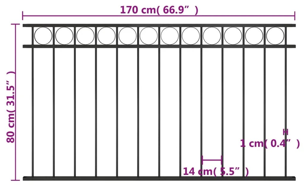 vidaXL Πάνελ Περίφραξης Μαύρο 1,7 x 0,8 μ. Ατσάλινο