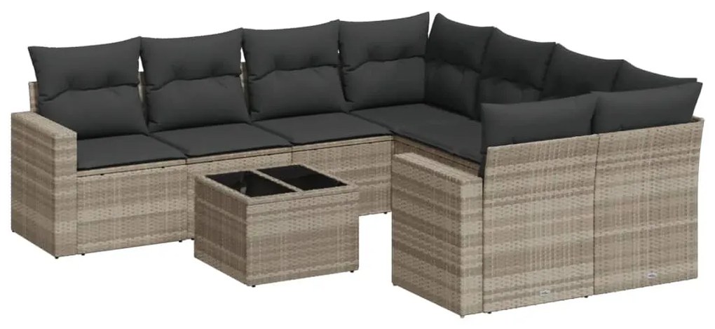 Σαλόνι Κήπου Σετ 9 Τεμαχίων Γκρι Συνθετικό Ρατάν με Μαξιλάρια 3218752