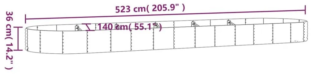 Ζαρντινιέρα Ασημί 523x140x36 εκ. Ατσάλι με Ηλεκτρ. Βαφή Πούδρας - Ασήμι