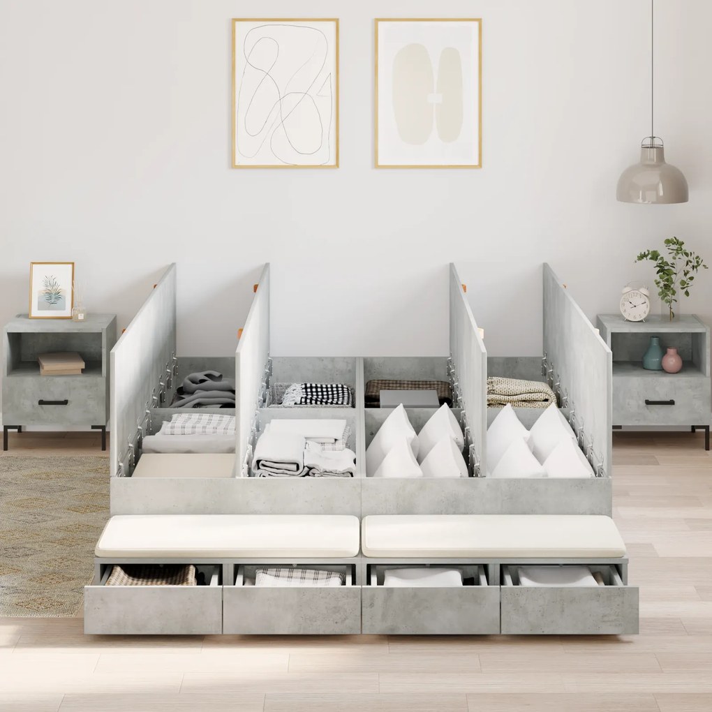 vidaXL Κρεβάτι αποθήκης από σκυρόδεμα Γκρι 135x190 εκ.