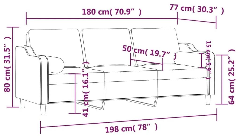 Καναπές Τριθέσιος Σκούρο γκρι 180 εκ. Υφασμάτινοι με Μαξιλάρια - Γκρι
