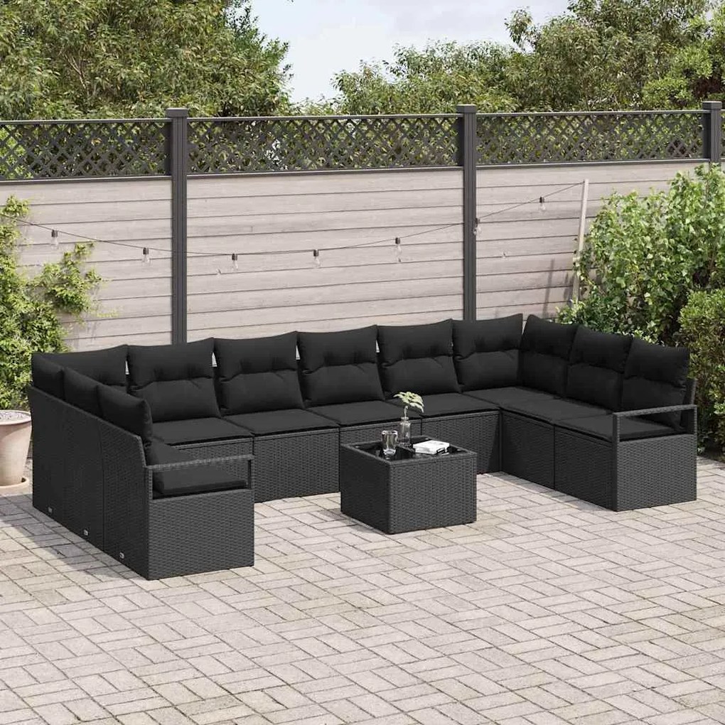 vidaXL Σετ Καναπέ Κήπου 11 pcs Μαύρο Πολυ ράταν