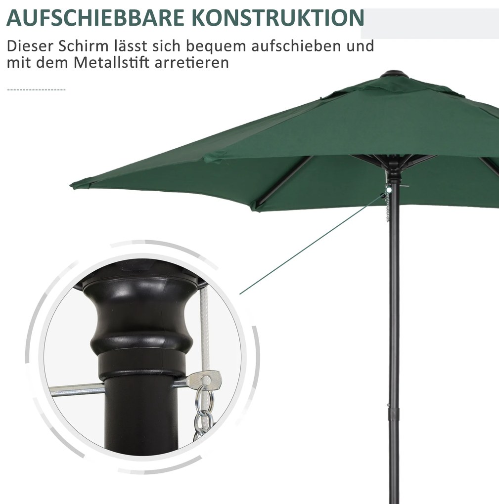 Ομπρέλα εξωτερικού χώρου Outsunny Ø196 cm, εξαγωνική ομπρέλα μπαλκονιού για παραλία, μπαλκόνι, κήπο, πράσινο