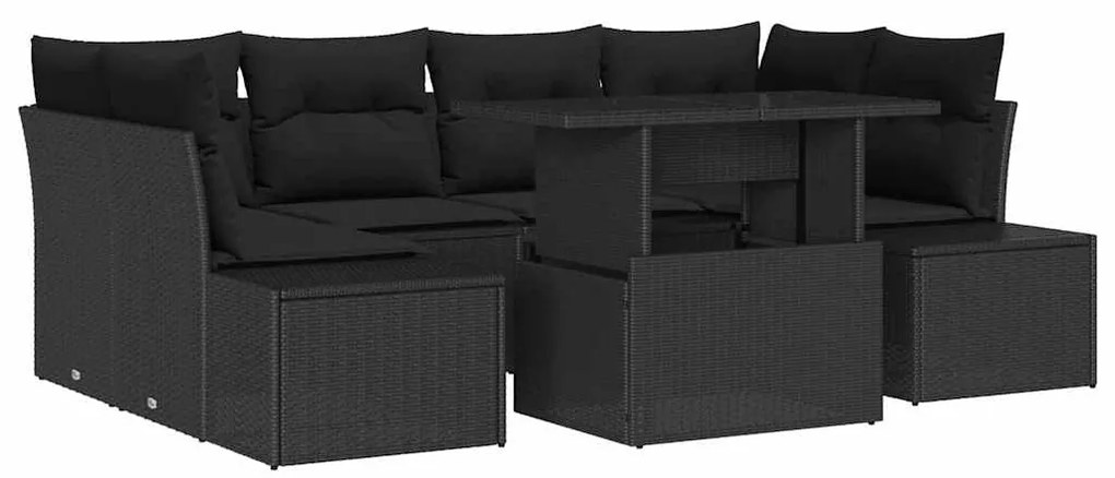 vidaXL Σετ Καναπέ Κήπου με μαξιλάρι 7 pcs Μαύρο 100 x 55 x 73 εκ