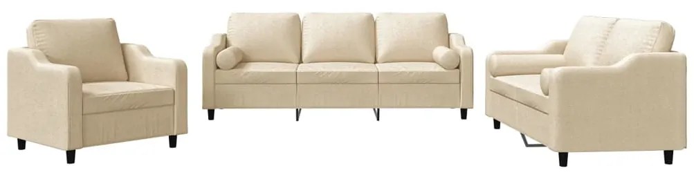 vidaXL Σετ Σαλονιού 3 Τεμαχίων Κρεμ από Ύφασμα Μικροϊνών με Μαξιλάρια