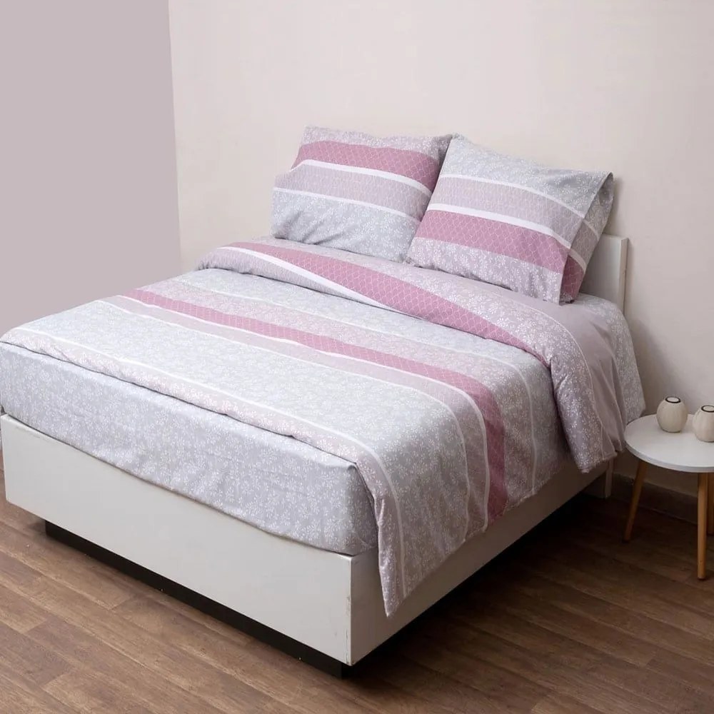 Παπλωματοθήκη 2546 Φανελένια Grey-Pink Viopros Μονό 160x240cm 100% Βαμβακερή Φανέλα