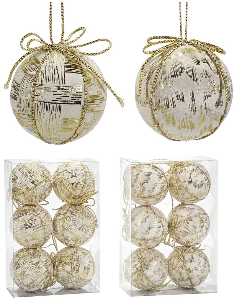 Χριστουγεννιάτικη Μπάλα Λευκό 80mm Σετ 6Τμχ Σε 2 Σχέδια