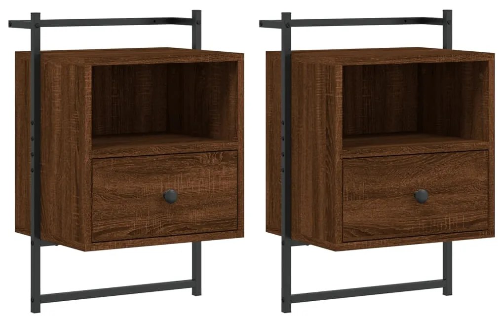 vidaXL Κομοδίνα Επιτοίχια 2 τεμ. Καφέ Δρυς 40x30x61 εκ. Επεξ. Ξύλο