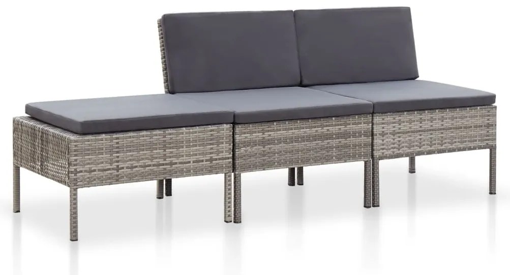 vidaXL Σαλόνι Εξωτερικού Χώρου 3 τεμ. Γκρι Συνθετικό Ρατάν &amp; Μαξιλάρια