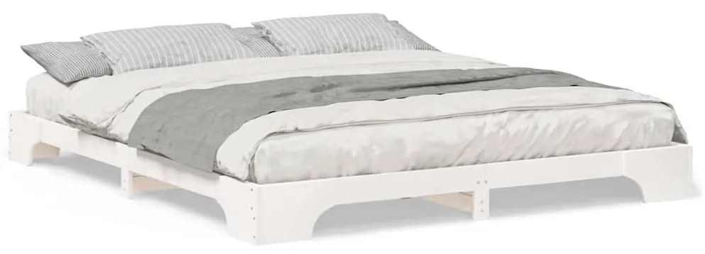 vidaXL Κρεβάτι δαπέδου Λευκό 180 x 210 cm Μασίφ ξύλο πεύκου
