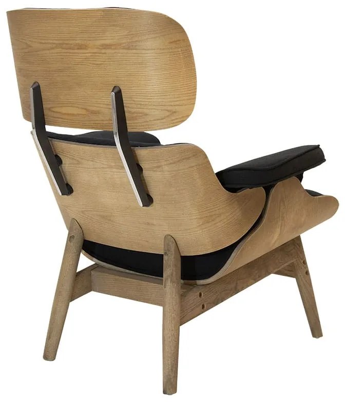 Πολυθρόνα relax Mirto pakoworld μασίφ ξύλο καρυδί -ύφασμα μαύρο 80x80x96.5εκ