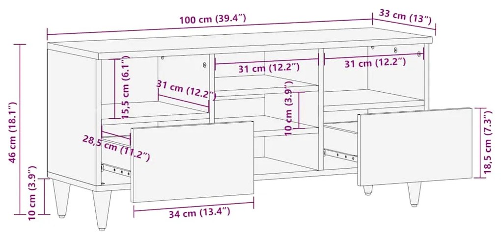 ΈΠΙΠΛΟ ΤΗΛΕΟΡΑΣΗΣ ΜΑΥΡΟ 100 X 33 X 46 ΕΚ. ΑΠΟ ΜΑΣΙΦ ΞΥΛΟ ΜΑΝΓΚΟ 4017810