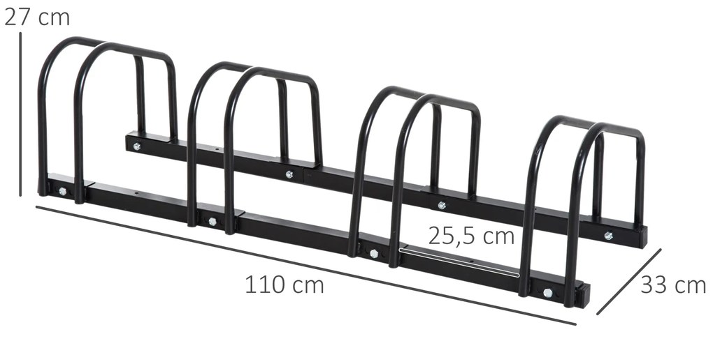 HOMCOM Στάντ Ποδηλάτων για 4 Ποδήλατα, Ανθεκτικό στις Καιρικές Συνθήκες, Στήριξη Τοίχου ή Δαπέδου, Ατσάλι 110 x 33 x 27 cm