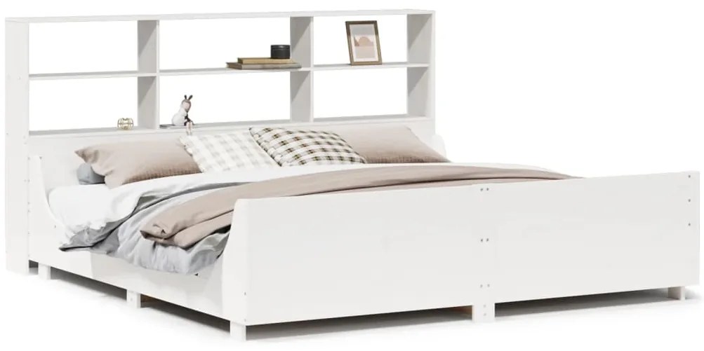 vidaXL Κρεβάτι Βιβλιοθήκη Χωρίς Στρώμα Λευκό 180x200 εκ Μασίφ Ξύλο