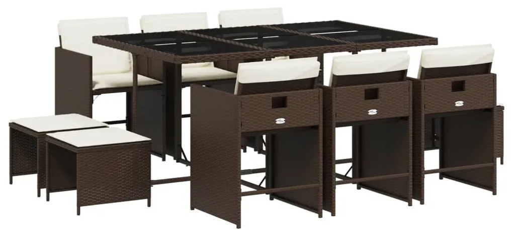 vidaXL Σετ Τραπεζαρίας Κήπου 11 τεμ. Καφέ Συνθετικό Ρατάν με Μαξιλάρια