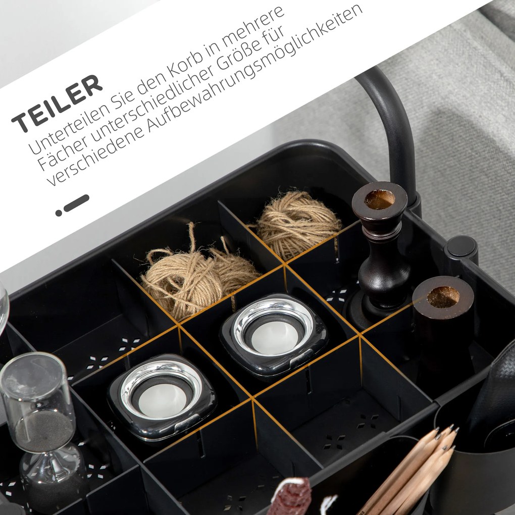 HOMCOM Τροχήλατο Καρότσι με 3 Ράφια, Καλάθια Αποθήκευσης, Γάντζους, Βοηθητικό Καρότσι για Κουζίνα ή Σαλόνι, Ατσάλι, Πλαστικό, Μαύρο