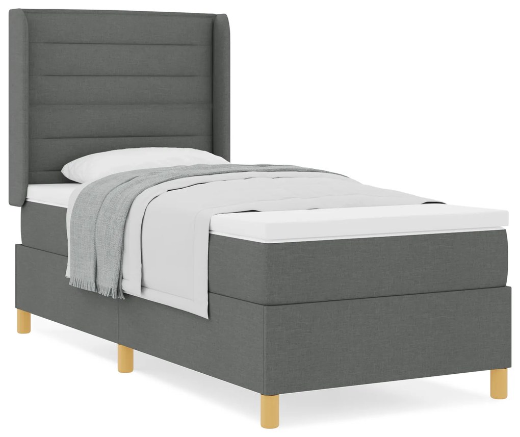 vidaXL Κρεβάτι Box Spring με Στρώμα Σκούρο Γκρι 90x200 εκ. Ύφασμα