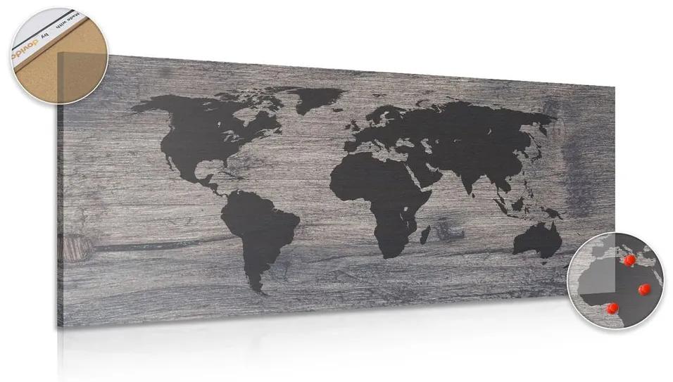 Εικόνα στον παγκόσμιο χάρτη φελλού σε σκούρο ξύλο - 120x60  transparent