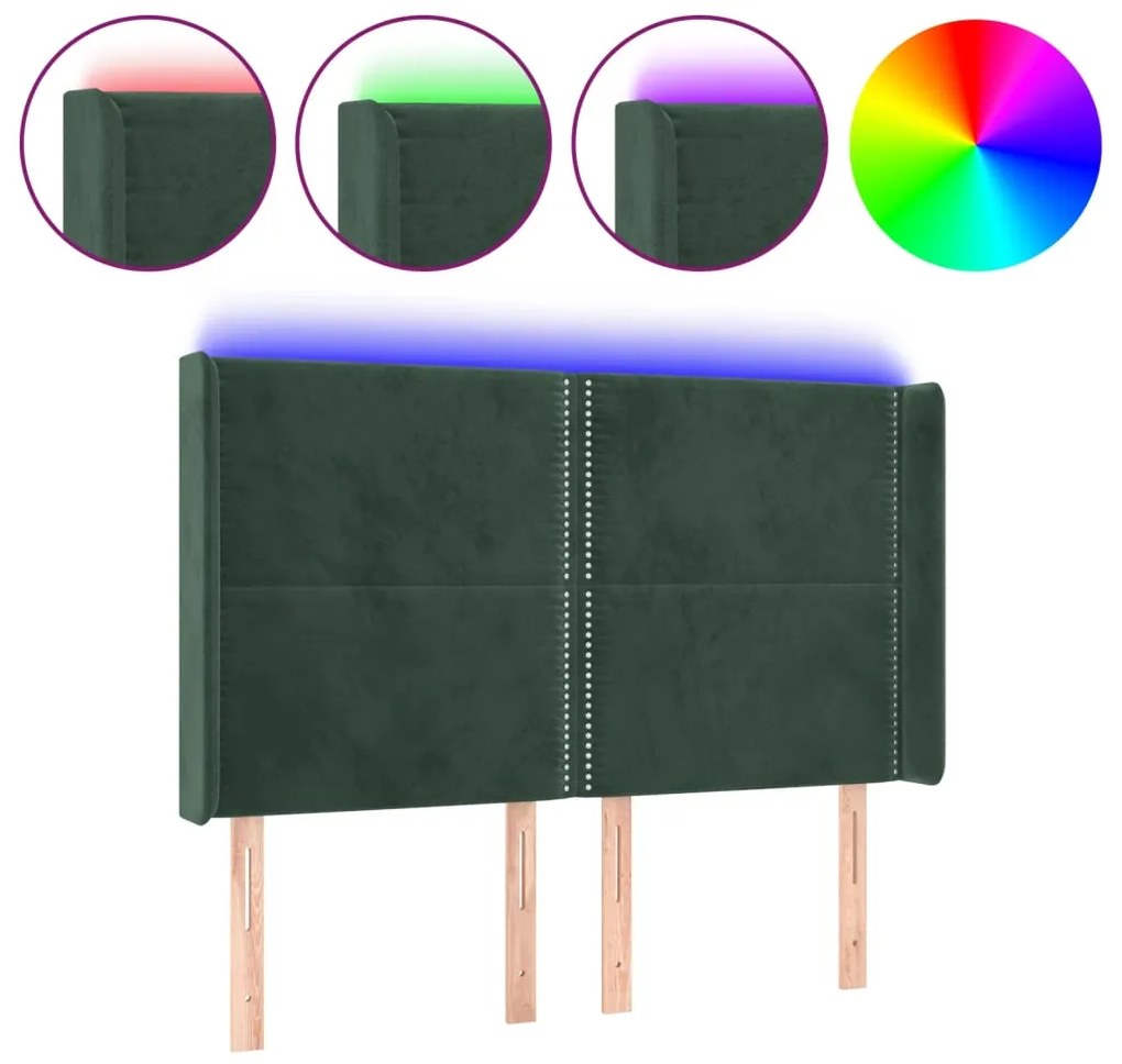 vidaXL Κεφαλάρι Κρεβατιού LED Σκούρο Πράσινο 147x16x118/128 εκ